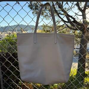 Cuyana Classic Structured Leather Zipper Tote Bag in Stone